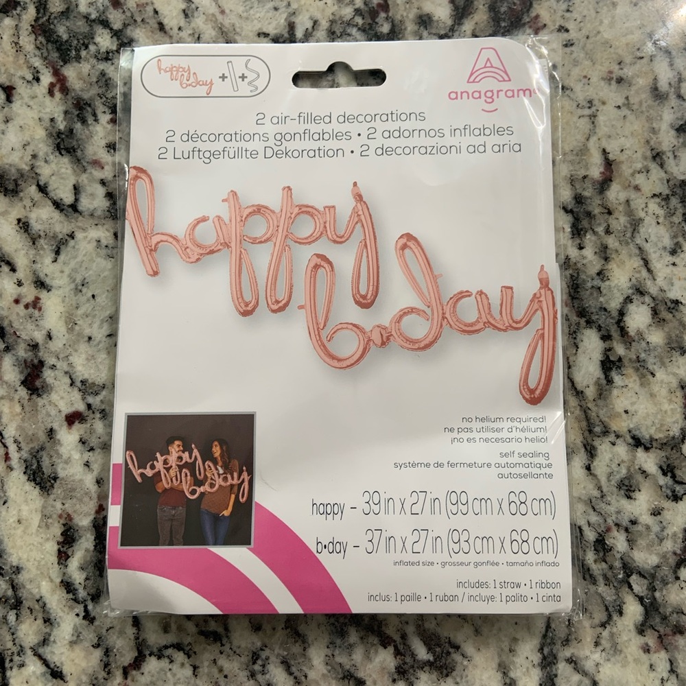 Anagram "Happy B-day" Pink Air-Filled Balloon- BNWT